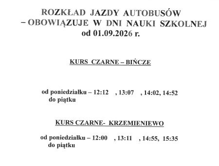 Rozkład jazdy autobusów  w dni nauki szkolnej obowiązujący od 01 września 2026 r.