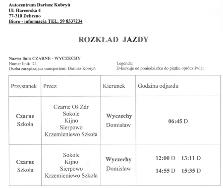Rozkład jazdy autobusów szkolnych